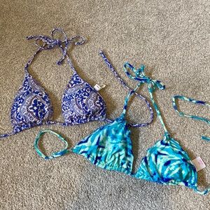 Mixed Print Blue Bikini Tops (Set of 2)